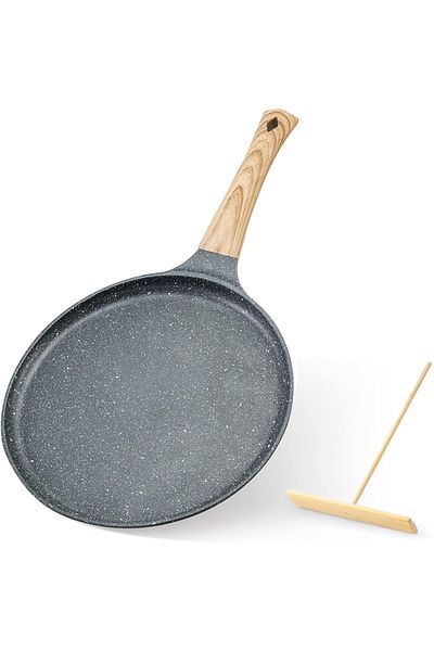 Choice Light Grey LMETJMA Crepe Pan 24cm Nonstick Dosa Pan with Spreader Granite Coating Griddle Pan for St