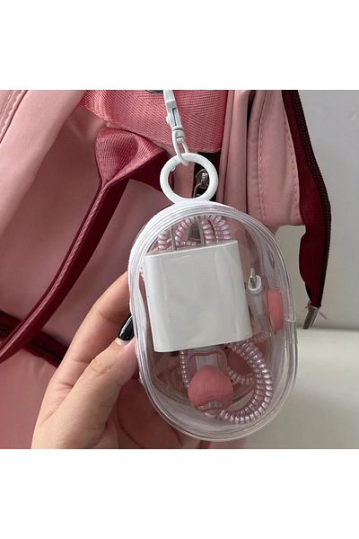 Choice white Portable Mini Transparent Storage Bag with Zipper, Multifunctional Headphone and Charger Case,