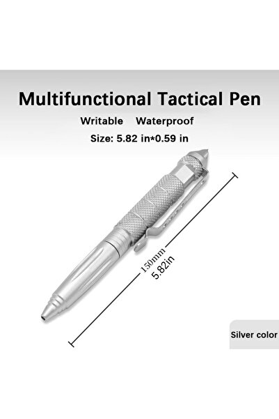 Choice قلم تكتيكي متعدد الوظائف فضي اللون محمول للاستخدام الخارجي مصنوع من فو...