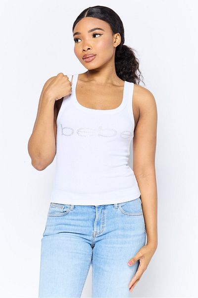 Bebe Women U Neck Sleeveless Textured Top, White