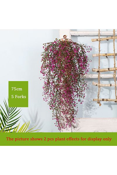 Choice Purplish Red 75cm 5 Forks Artificial Vine Fake Plants Rattan Wall Hanging Leaves Plastic Golden Bell
