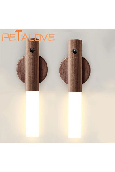 Choice Brown 2PCS Motion Sensor LED Night Light Rechargeable Wall Sconces Magnetic Wall Lights Wooden Wall