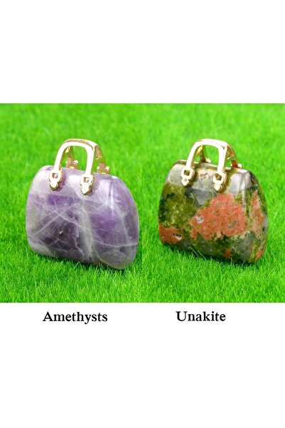 Choice مجموعة من قطعتين من الأحجار الطبيعية على شكل حقيبة يد قلادة على شكل عي...