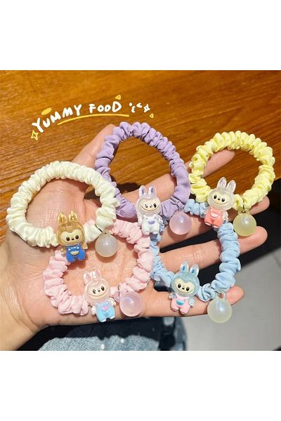 Choice A 5Pcs New Cartoon Labubu Hair Rope Cute Anime Girls Fashion Creativity Ponytail Elastic Hair Acces.