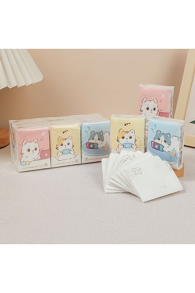 Choice Bag Package 9pcs/pack Fashionable Lucky Cat Handkerchief Paper Student Portable Small Pack Cartoon P