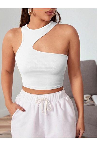 Lucky Line Rose Women's Asymmetrical One Shoulder Cut Out Detailed Camisole Crop Tank Top
