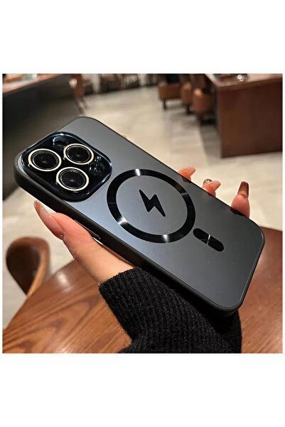 Zebana Apple iPhone 15 Pro Uyumlu Kılıf Zebana Matte Glass Kılıf (Kablosuz Şa...