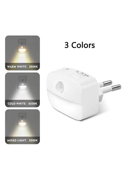 Brangdy EU Plug 3 Colors LED Night Light EU Plug In Smart Motion Sensor Light 220V Wall Lamp for Home Aisle