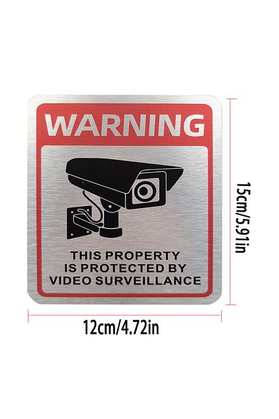 Choice 12cmx15cm Blue Aluminum Plate Monitoring Prompt Sign 24-hour English Warning Sign Private Territory