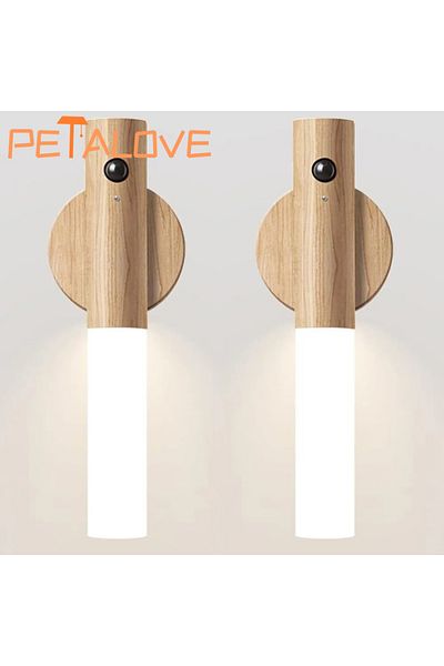 Choice Beige 2PCS Motion Sensor LED Night Light Rechargeable Wall Sconces Magnetic Wall Lights Wooden Wall