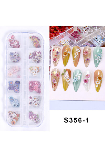 Choice ملصقات أظافر S356-1، 12 شبكة، زهور ملونة ثلاثية الأبعاد، حشوة راتنجية ...