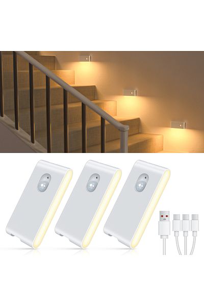 Choice White 3PCS WILLED Motion Sensor Night Light Warm White Indoor Rechargeable Stair Light Indoor for Ha