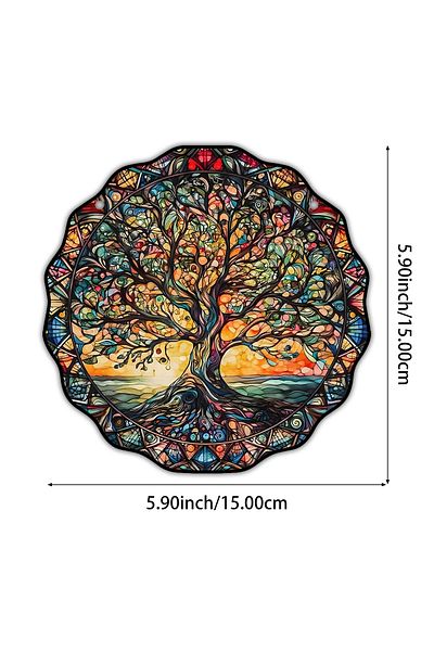 Choice Brown 5.9inch Tree of Life Wall Art Decor Sun Hanging Sign Round Indoor Outdoor Window Acrylic Welco
