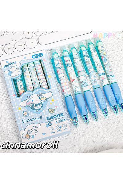 Yi ZHENG A4 6pcs 6pcs Sanrio Erasable Gel Pen Pochacco Kuromi Cinnamoroll Hello Kitty Student Neutral Ball P