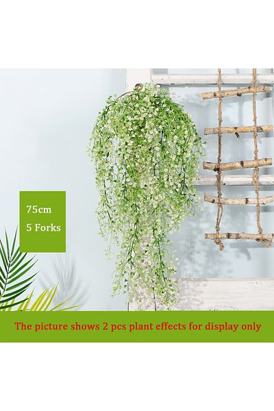 Choice White 75cm 5 Forks Artificial Vine Fake Plants Rattan Wall Hanging Leaves Plastic Golden Bell Willow