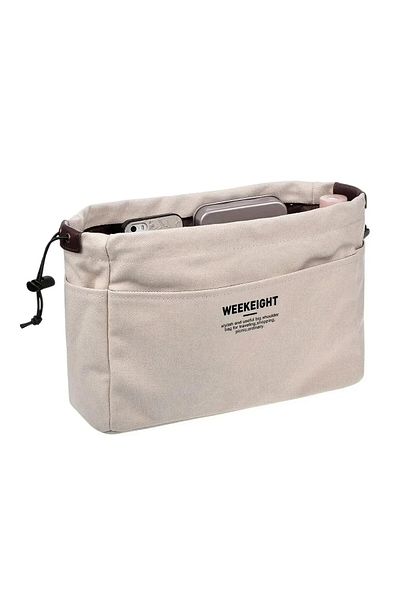Choice S-20x15x7cm Beige Drawstring Canvas Storage Organizers Multi-Pockets Liner Bag Lightweight Portable