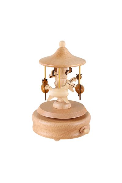 Choice Carousel Wooden Carousel Music Box Ornaments Rotatable Hand-cranked Music Box DIY Handmade Birthday