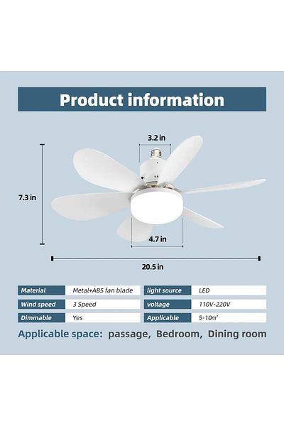 Choice 85-265V White LED 40W ceiling fan light E27 with remote control for dimming, suitable for living roo