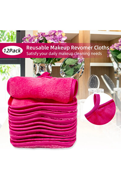 Choice 12 قطعة من وسادات إزالة المكياج من روز، وسادات وجه قابلة لإعادة الاستخدام، وممحاة مكياج، ومنشفة وجه من الألياف الدقيقة لتنظيف الوجه