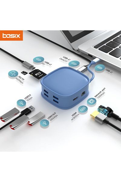 Choice Blue-BS10H Basix 4K USB C 3.0 HUB Type-C to HDMI-compatible USB 3.0 Adapter HUB Dock PD 100W USB C S