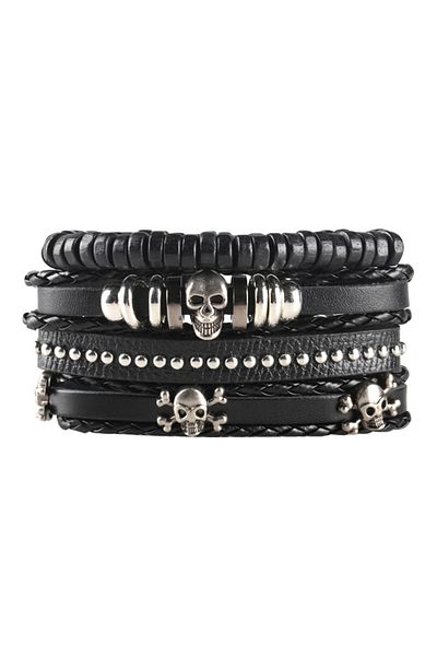 Choice B03-B 4/5/6pcs Evil Eye Wing Star Skull Diy Braided Punk Style Bracelet Set, Featuring Pu Leather An