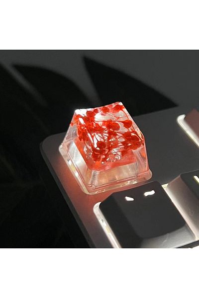 Choice Red 1pc Gypsophila Dried Flower Keycaps for Cross-AxisMechanical Keyboards -Unique and Stylish Keyca