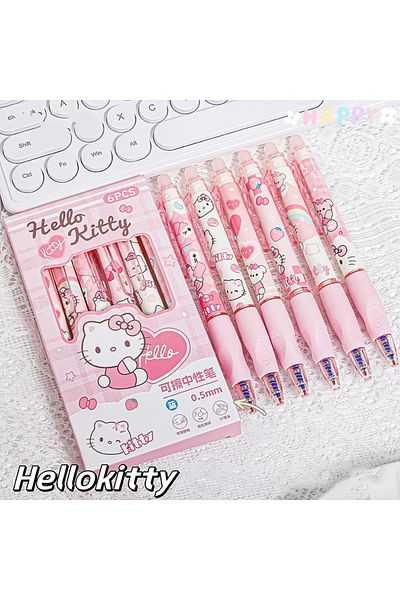Yi ZHENG A5 6pcs 6pcs Sanrio Erasable Gel Pen Pochacco Kuromi Cinnamoroll Hello Kitty Student Neutral Ball P