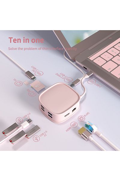 Choice Pink-BS10H Basix 4K USB C 3.0 HUB Type-C to HDMI-compatible USB 3.0 Adapter HUB Dock PD 100W USB C S