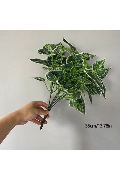 Choice 35cm White 35cm 7 Forks Artificial Plants Fake Leaf Plant Wall Plastic Scindapsus Leaves Floral Smal