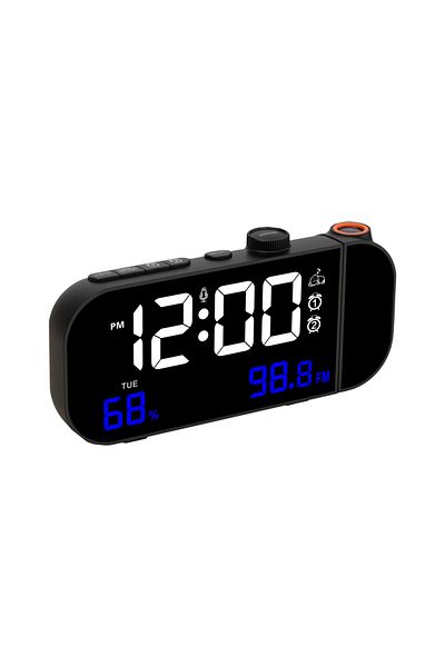 Choice Black Digital FM Radio Alarm Clock with Temperature and Humidity display.Smart Sound Control Light U