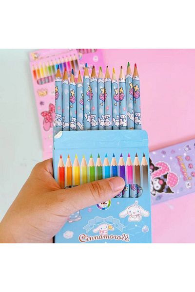 Choice Cinnamoroll 12 Colors/box Children Cartoon Kuromi Hello Kitty Colorful Pencil Cute My Melody Cinnamo