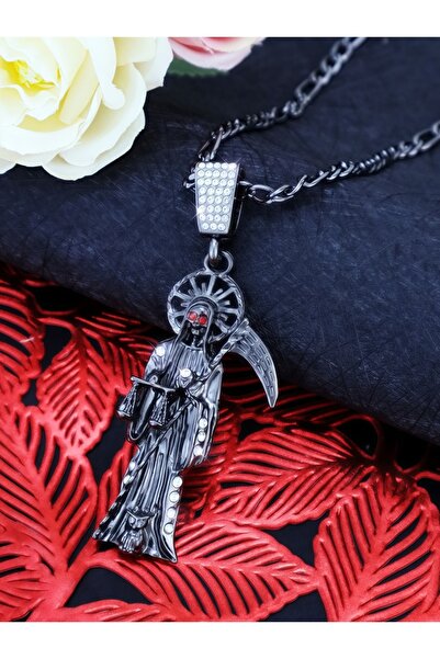 Choice قلادة سانتا مويرتي سوداء اللون بطول 50 سم، سلسلة فيجارو، قلادة/تميمة س...