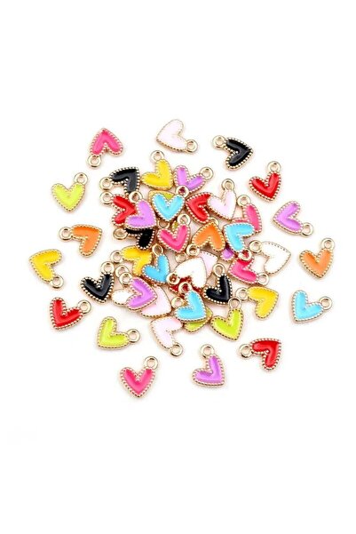 Choice1 Random colors 50Pcs 9x10mm Small Colorful Alloy Heart Charms Cute Love Pendants For DIY Bracelet Nec