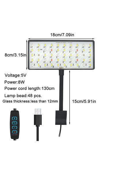 TUNFAN مصباح LED لحوض السمك بمنفذ USB بقوة 8 وات، مصباح كامل الطيف لنمو النباتات المائية، حوض السمك، سطوع قابل للتعديل، خافت