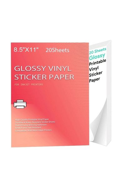 Choice High Gloss Printable Vinyl Sticker Paper for Inkjet laser Printer Glossy White Matte 20 Self-Adhesiv