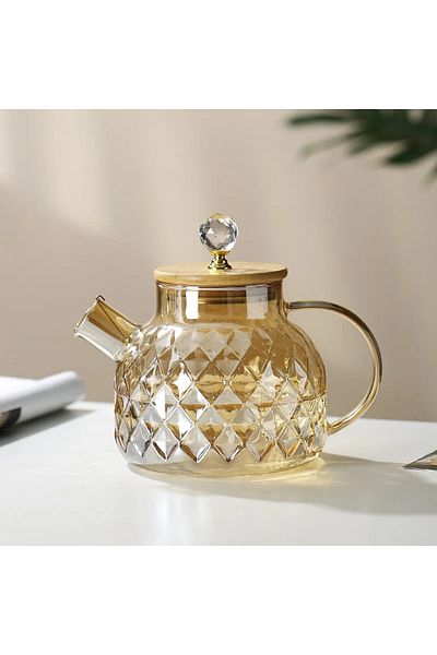 Choice 1L Glass Tea Kettle With Bamboo Lid And Removable Filter Spout Champagne Teapot For Loose Leaf Bloom