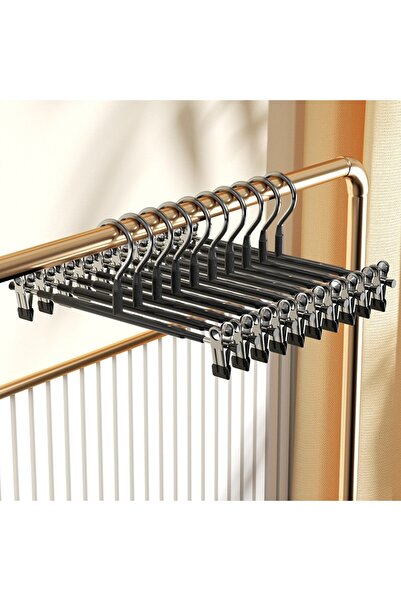 Choice شماعات بنطلونات سوداء، 10 قطع، مع مشابك، شماعات تنورة قابلة للتعديل لل...