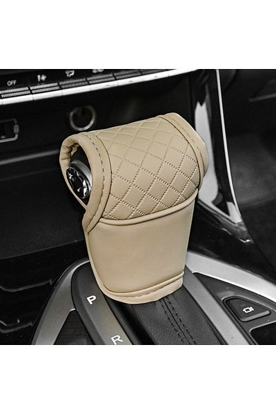 NIGHTKIST Beige 1pc Car Gear Shift Cover PU Leather Shift Lever Cover Gearbox Shifter Knob Protector Automobil