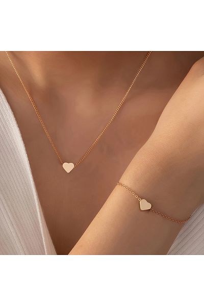 Choice Gold Color Korean Heart-shaped Pendant Choker Fashion Statement Fine Metal Chain Clavicle Necklace W