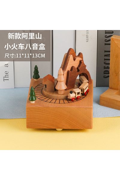 Choice brown small train Wooden Carousel Music Box Ornaments Rotatable Hand-cranked Music Box DIY Handmade