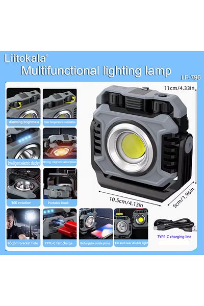 Choice black LiitoKala LF-786 Multifunctional lighting lamp Strong light portability Built-in Rechargeable