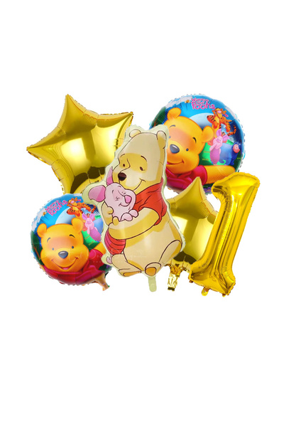 Choice مجموعة أخرى - مجموعة بالونات من رقائق معدنية ذهبية بنمط الدب ويني الكر...