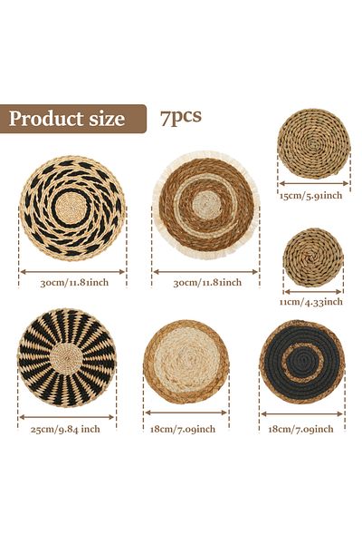 Choice Style 1-7pcs 7Pcs Bohemian Wall Basket Decor Handmade Woven Wall Hang Decor Art Mat Boho Home Decor