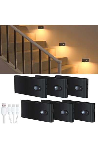 Choice Black 6PCS WILLED Motion Sensor Night Light Warm White Indoor Rechargeable Stair Light Indoor for Ha