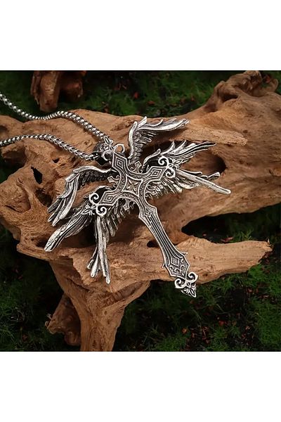 Choice Antique Silver Plated Classic Retro Angel Wings Cross Pendant Necklace Men Women Fashion Punk Advent