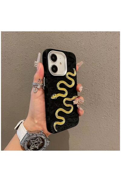 Zebana Apple iPhone 12 Uyumlu Kılıf Zebana Serpent Kadife Kumaş Kılıf Siyah