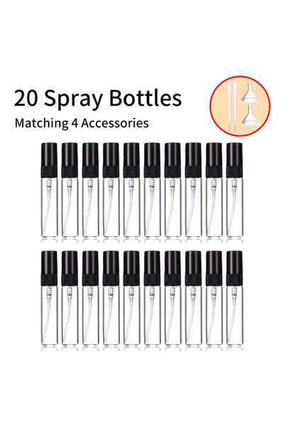 Choice1 زجاجة عطر صغيرة 5 مل مع 20 زجاجة رذاذ، 20 قطعة + 4 ملحقات