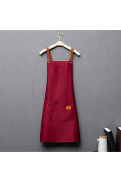 Choice مئزر مطبخ أحمر مقاس واحد مقاوم للماء بحزام متقاطع قابل للتعديل ومئزر عمل للمطاعم والبار وصالونات الحلاقة