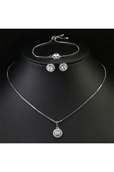 Choice White color 3pcs Simple Geometric Round Zircon Pendant Necklace for Women Clear AAA Zirconia Crysta