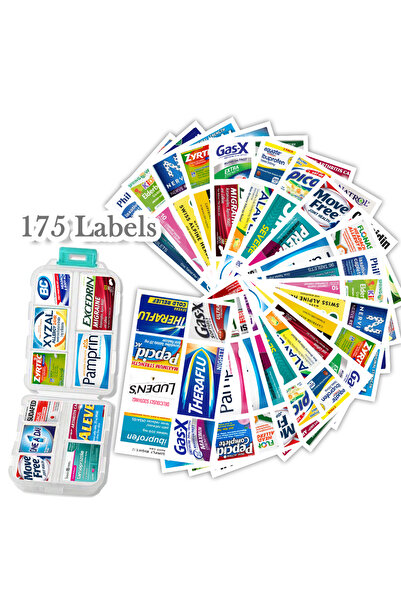 Choice4 علبة تخزين وتنظيم حبوب الدواء بيضاء اللون، 10 شبكات، مع 175 ملصقًا، م...